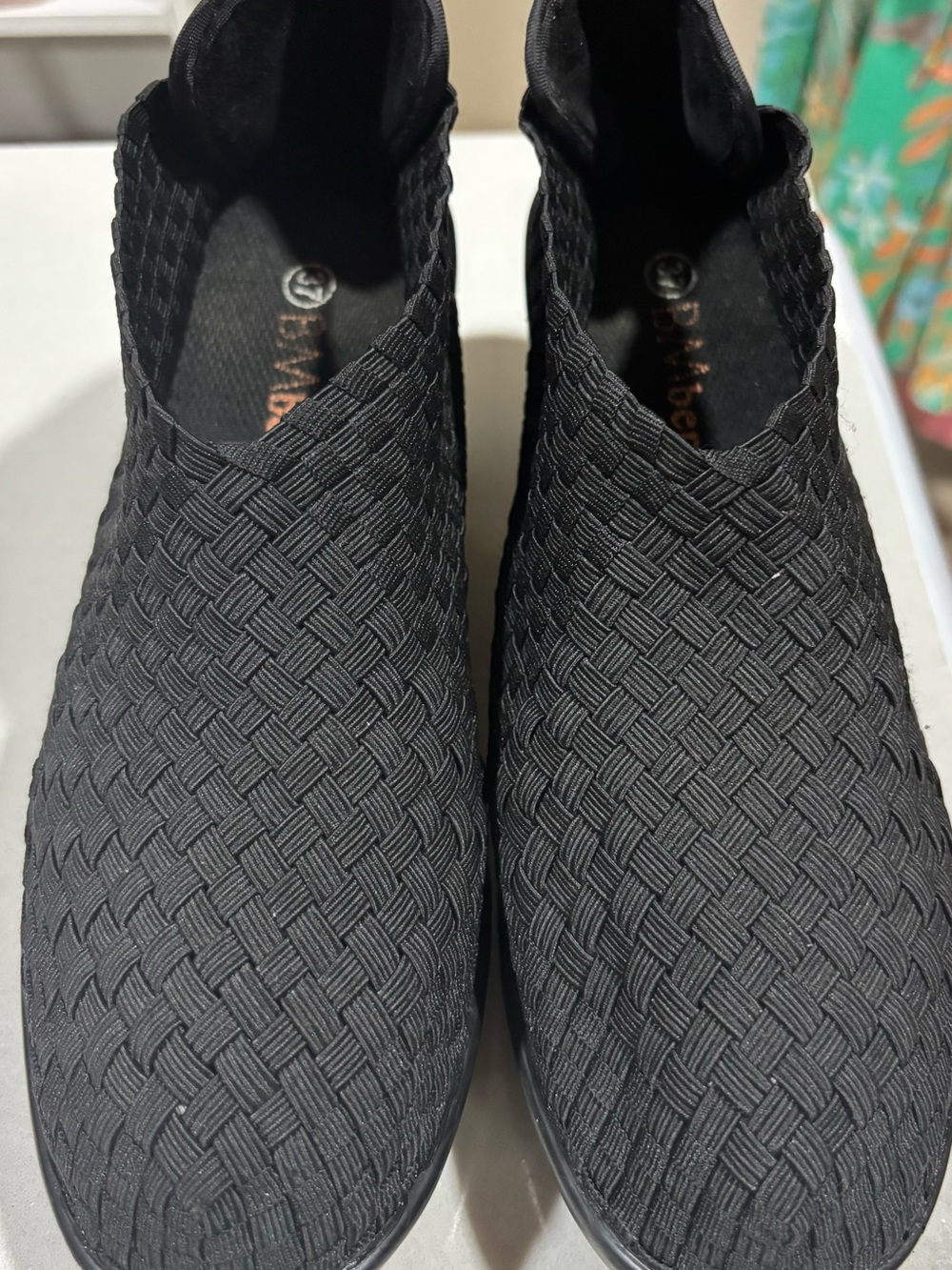 bernie mev. Black Woven Slip-On Clog Mules